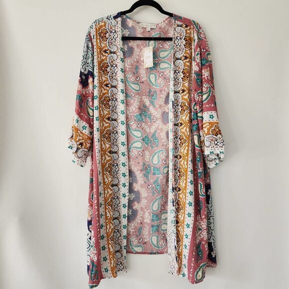 NEW Weekend Suzanne Betro multi color‎ open front cardigan duster womens size XL - Picture 1 of 4